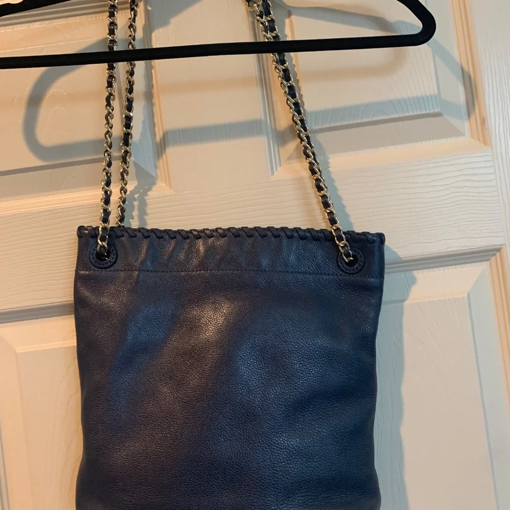 Tory Burch Navy Blue Leather Shoulder Handbag
